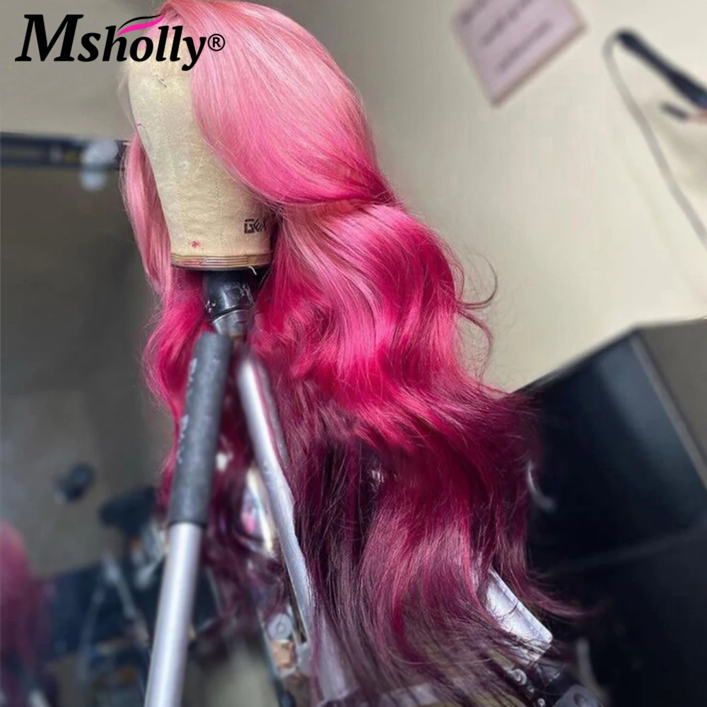 Красный фиолетовый волнистый передний парик на сетке оранжевый розовый с