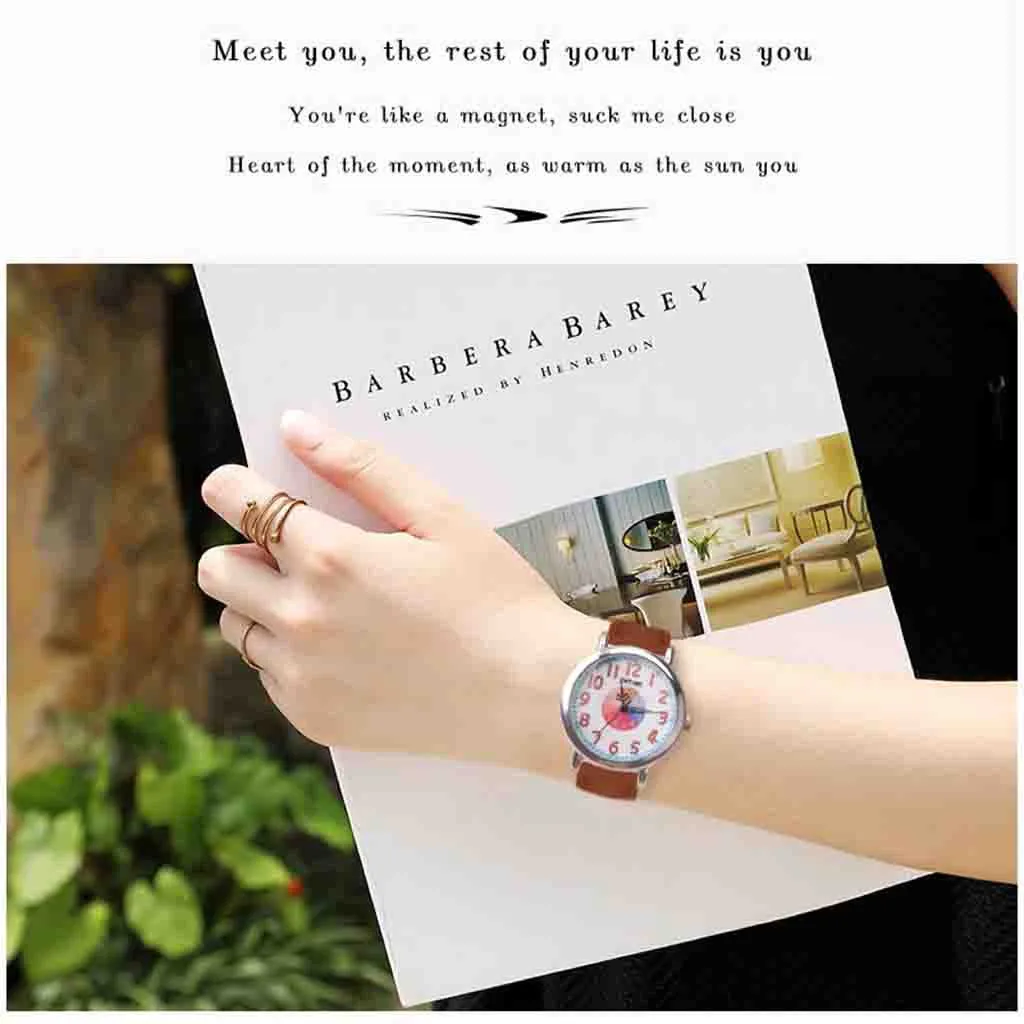 Милые женские часы креативные с серебряным циферблатом кожаный ремешок