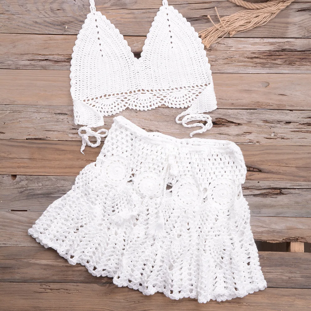 

Ins fashion hand woven Beach strap bikini split swimsuit