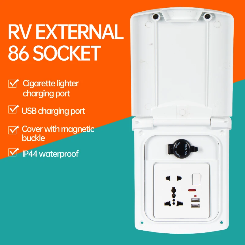 RV Modified Warehouse Door External Mains Borrowing Power Socket Door Waterproof 86 Boxes Borrowing Power Socket Door