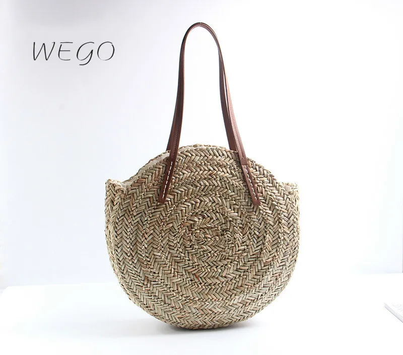 

Круглая соломенная сумка для пляжа, плетеная сумочка на одно плечо, Женский праздничный саквояж в богемном стиле для простого образа атмосф...