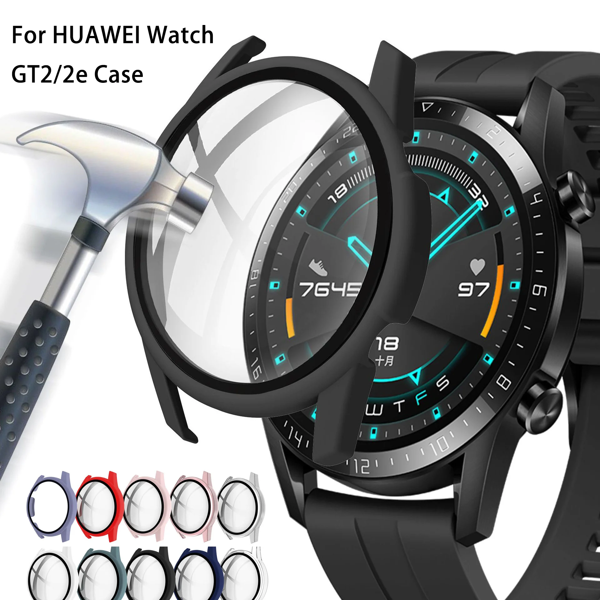 Защитное стекло и чехол для huawei watch GT2 2e закаленное с полным покрытием экрана 46 мм
