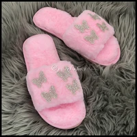 fashion wool fur slippers leather slippers fluffy fuzzy kids slides slippers for kids