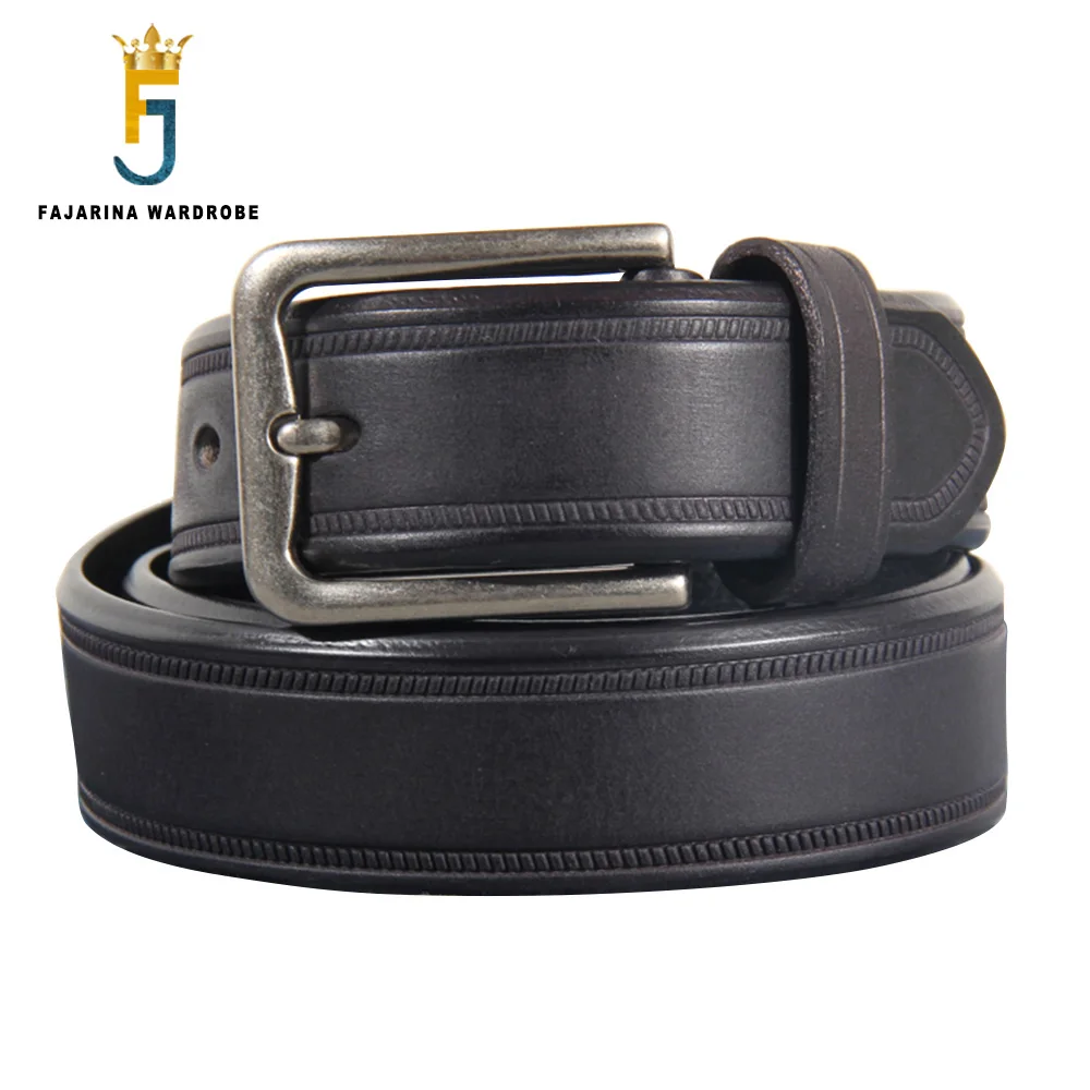 FAJARINA Brand Design Mens Real Cow Genuine Leather Belt Men's Man Casual Style Waistband Belts for Men Jeans 33mm Wide N17FJ917