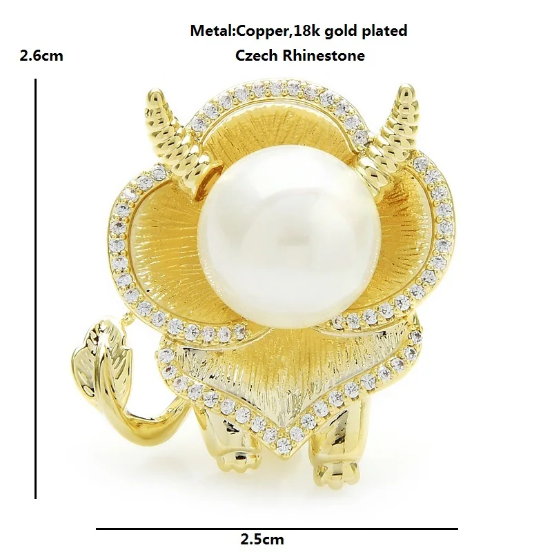 

Wuli&baby Cute Czech Rhinestone Bull Brooches Women Unisex 2-color Cattle Brooches Collar Pins Gifts