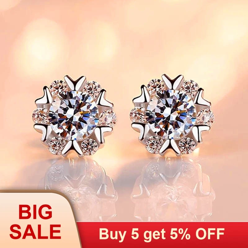 Модные корейские серьги гвоздики в виде снежинки циркониевые ААА из 100%