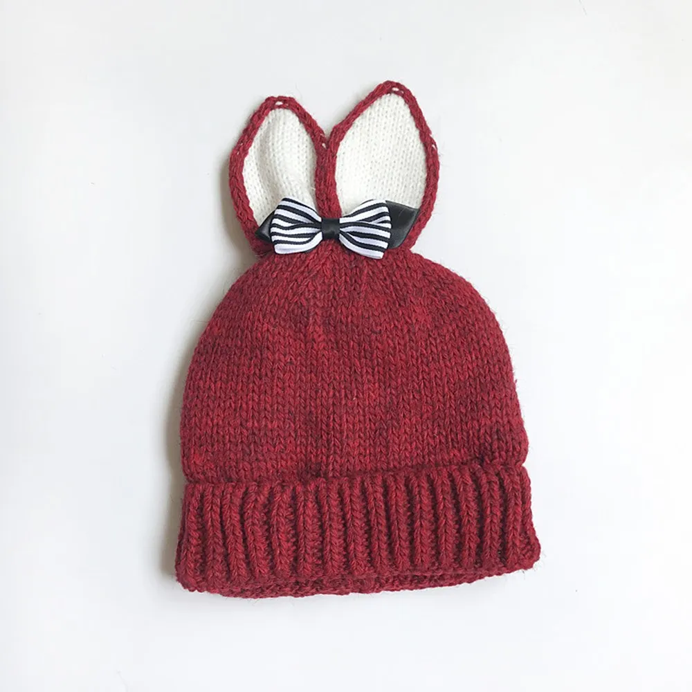 Трикотажные Милые шляпки шляпа осень-зима детская кашемировая шапка бантик в