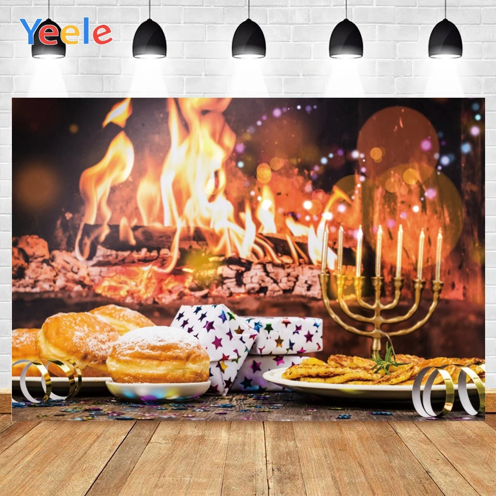 

Yeele Backdrop Props Happy Hanukkah Customized Candle Bread Fire Photo Background Photophone Photography Photo Studio for Decor