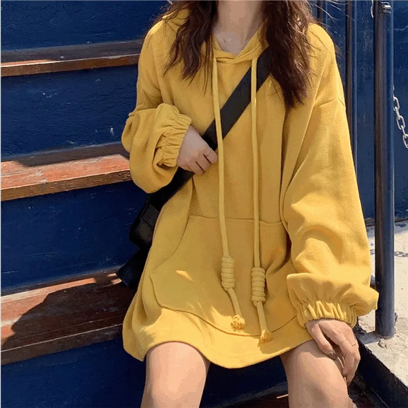

Simple hoodies women sweatshirt 2022 solid color long sleeve woman hoody fashion loose casual long women pullover ropa mujer