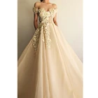 Женское вечернее платье с 3D цветами, фатиновое платье цвета шампанского, бальное платье, элегантное платье для женщин