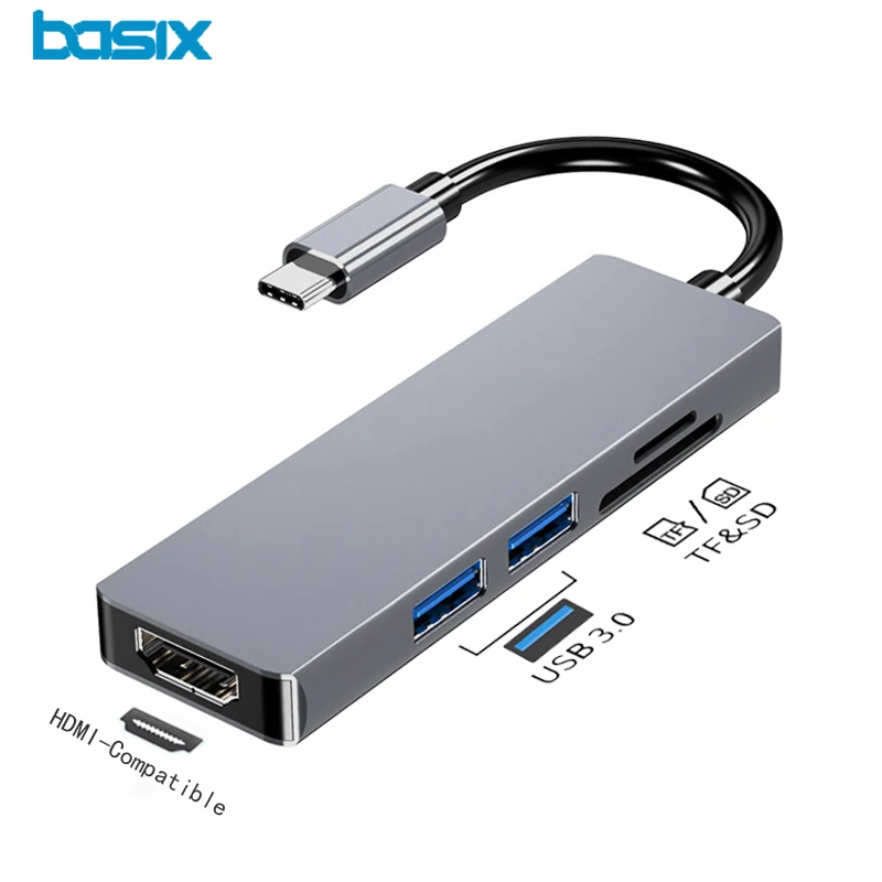 

Type-c к HDMI-совместимый конвертер USB C к SD / TF кардридер адаптер USB3.0 концентратор для Samsung S8 / S9 Plus / Note8 / S20plus
