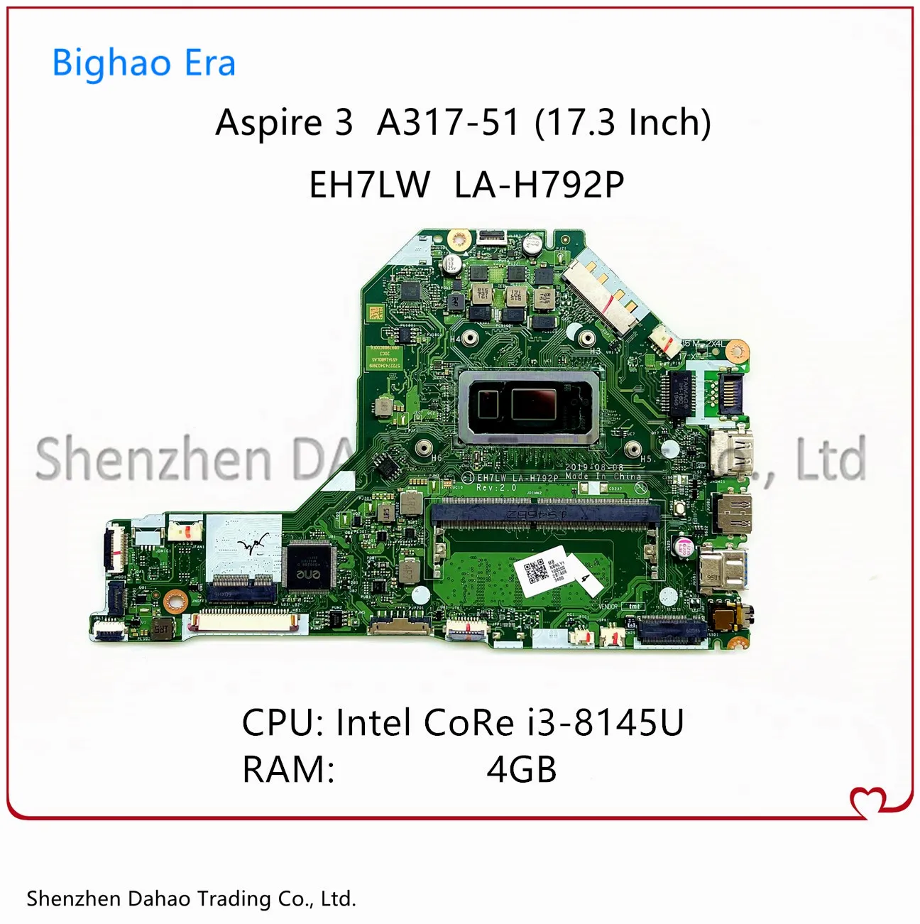 

EH7LW LA-H792P Mainboard For Acer Aspire 3 A317-51 Laptop Motherboard With i3-8145U CPU 4GB-RAM 100% Fully Tested