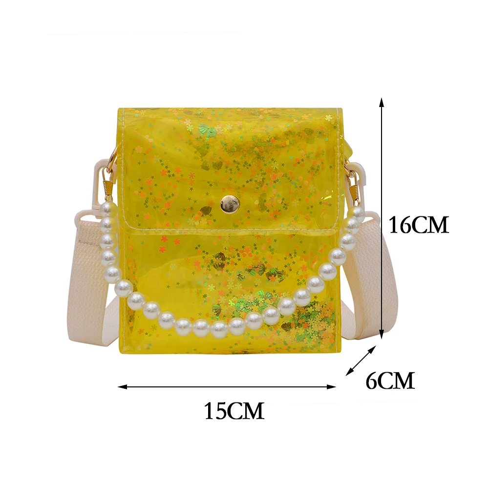 

Fashion Women Transparent Shoulder Crossbody Messenger Bag Casual Ladies Mini Pearl Chain Flap Handbag Purse