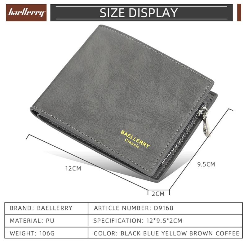 

Baellerry Korean Version Men Short Purse Solid Color Leather Horizontal Male Wallet Coin Pocket Multi-function Bag Money Holder