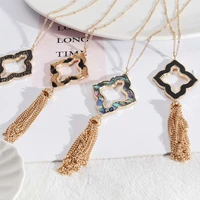 chic clover flower pendant necklace long tassel abalone snakeskin pendant necklace for women boutique jewelry wholesale