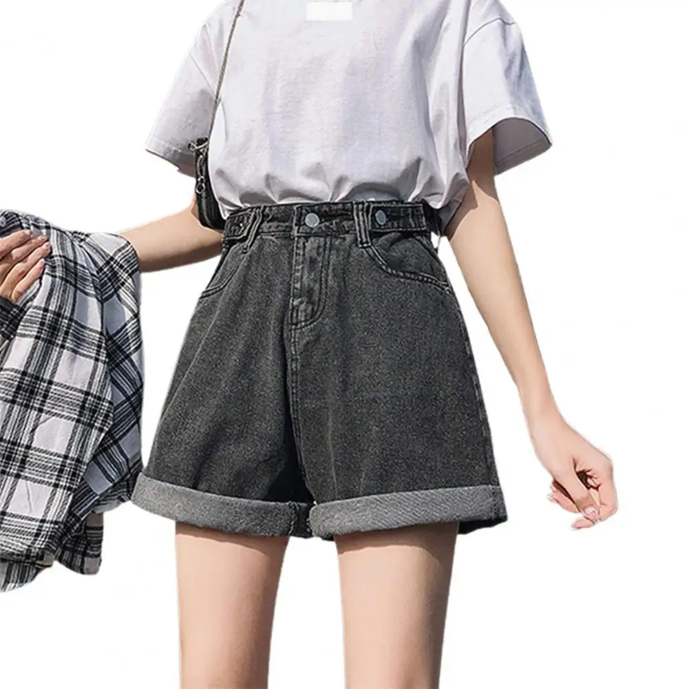 

2021 New Summer Women Jeans Shorts High Waist Button Women Wide Leg Casual Loose Fit Blue And Black Denim Shorts for Travel