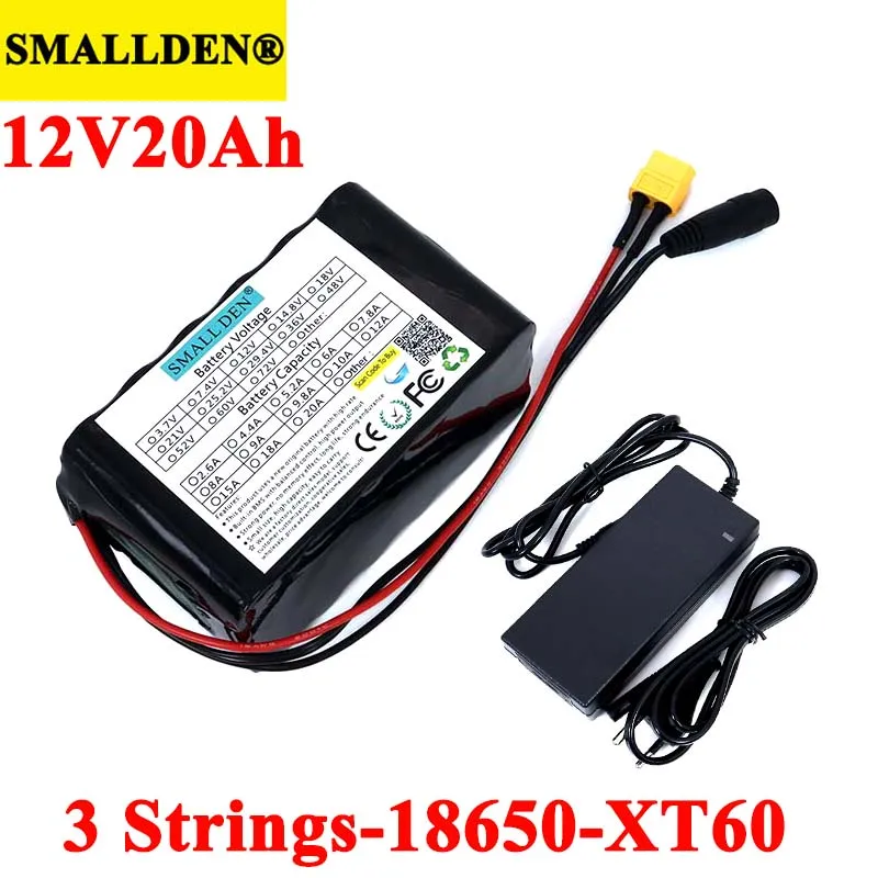 

11,1 В/12 в 20 Ач 18650 литиевая аккумуляторная батарея 20000 мАч с печатной платой для грыжечной лампы, усилителя, мониторинга + зарядное устройство ...