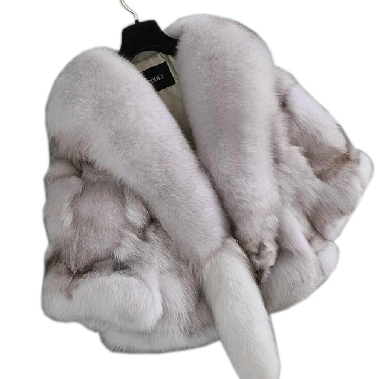 

FAKUNTN 2019 autumn and winter fashion neckline fox fur coat trend personality lady fur poncho