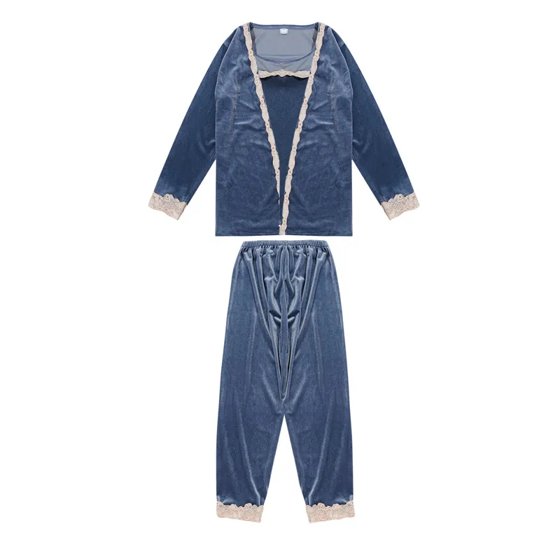 

Autumn Winter Warm Pajamas Set Women Sleep Set Deep Gold Velvet Sexy Homewear Pijama Women Pajama Sets Long Pant Set Robe Women
