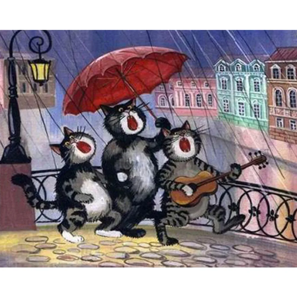 

DIY Diamond Art Painting Cats Drill Round Diamond Embroidery Picture Rhinestone Diamond Mosaic Cartoon Home Decor