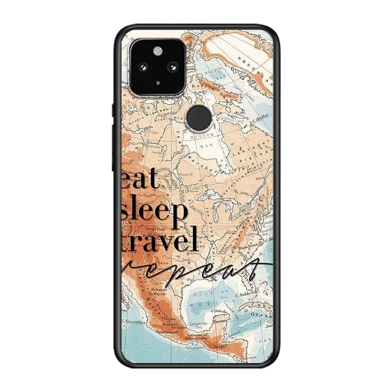 

Travel Around World Map Soft TPU Silicone Black Cover For Google Pixel 5 4A 5G 4 XL Phone Case