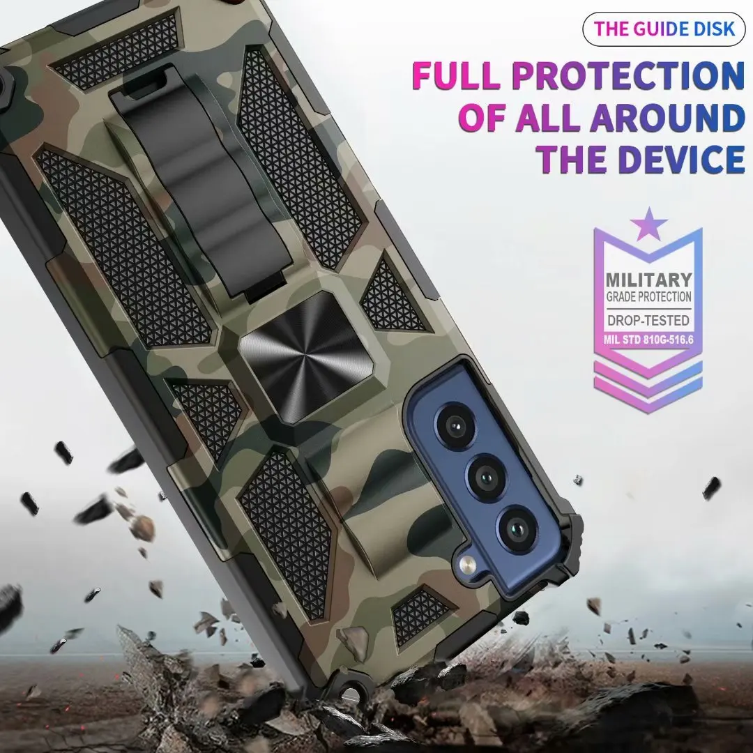 Military Camouflage Shockproof Armor Case For Samsung Galaxy S21 FE Note 20 Ultra S20 S23 S22 Plus 5G A12 A32 A52 A53 Stand Case