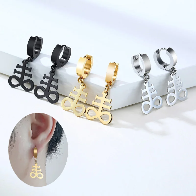 

Men Dangle Earrings Gold Color Stainless Steel Satan Lucifer Earrings Unisex Jewelry