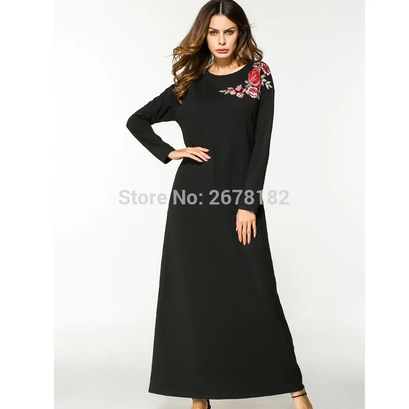 2018 мусульманское хлопковое повседневное свободное платье Абая с вышивкой и