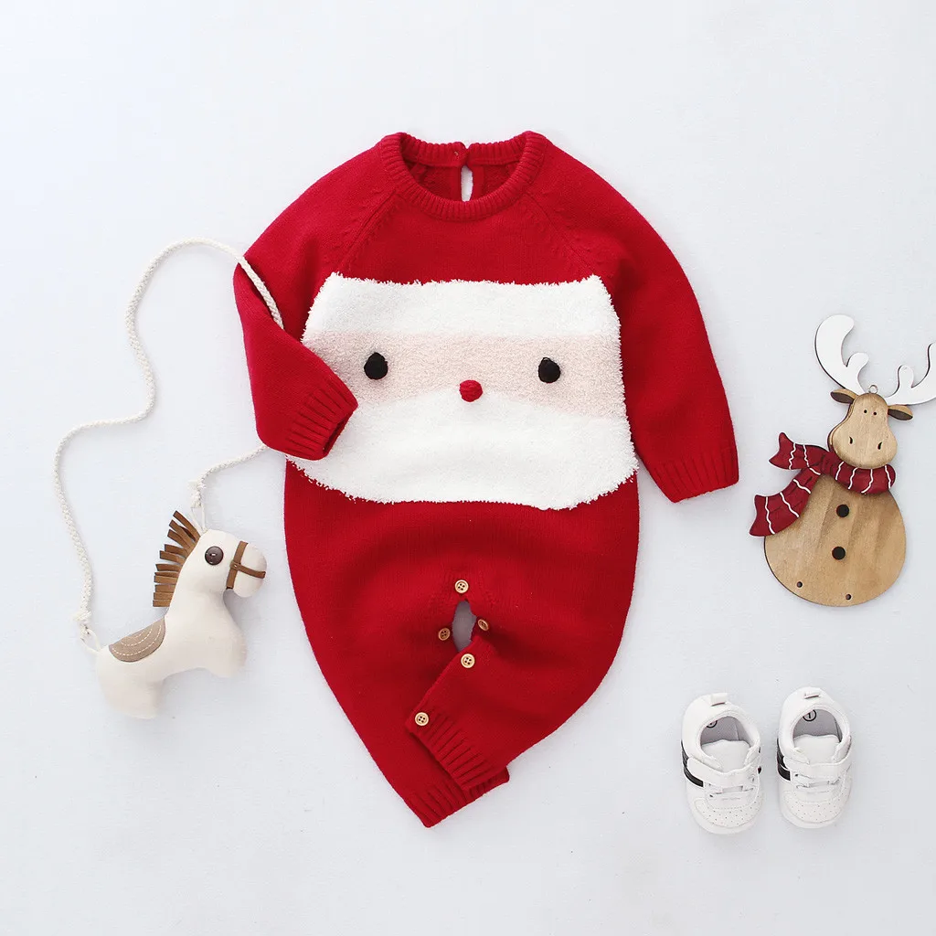 Christmas Newborn Infant Baby Santa Cartoon Plush Romper Xmas Knit Jumpsuit Warm Sweater Winter Clothes |