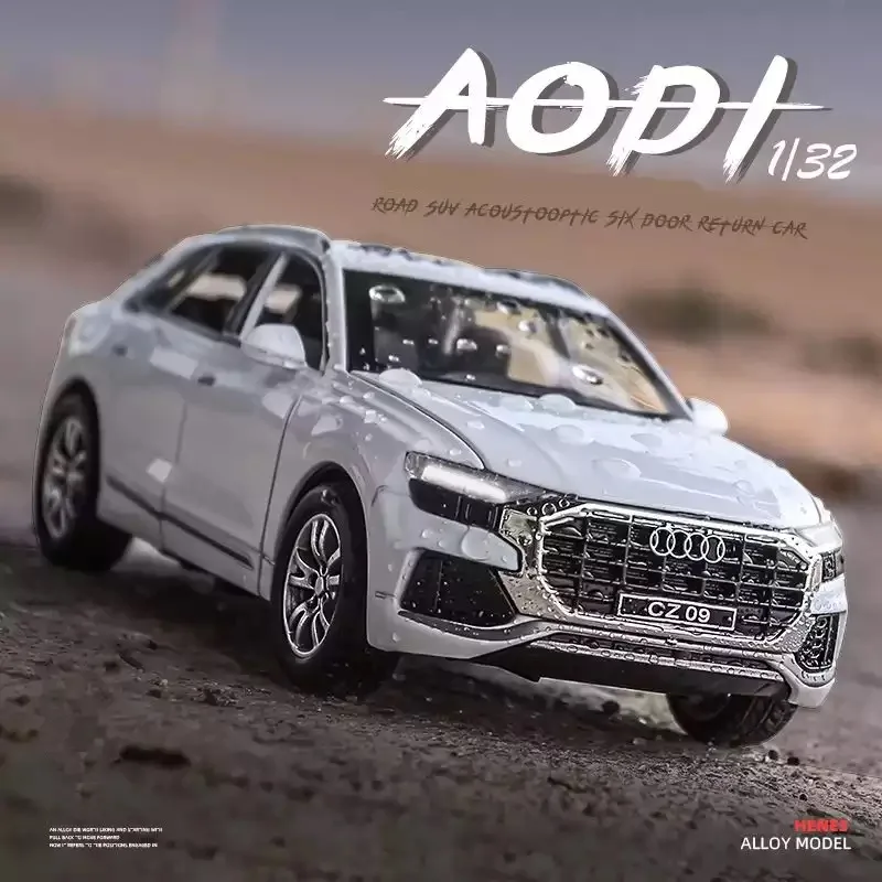 

Модель автомобиля Audi Q8 в масштабе 1:32, искусственная Магнитная модель, сплав, акустическая сила возврата, Детская Игрушечная машина для маль...