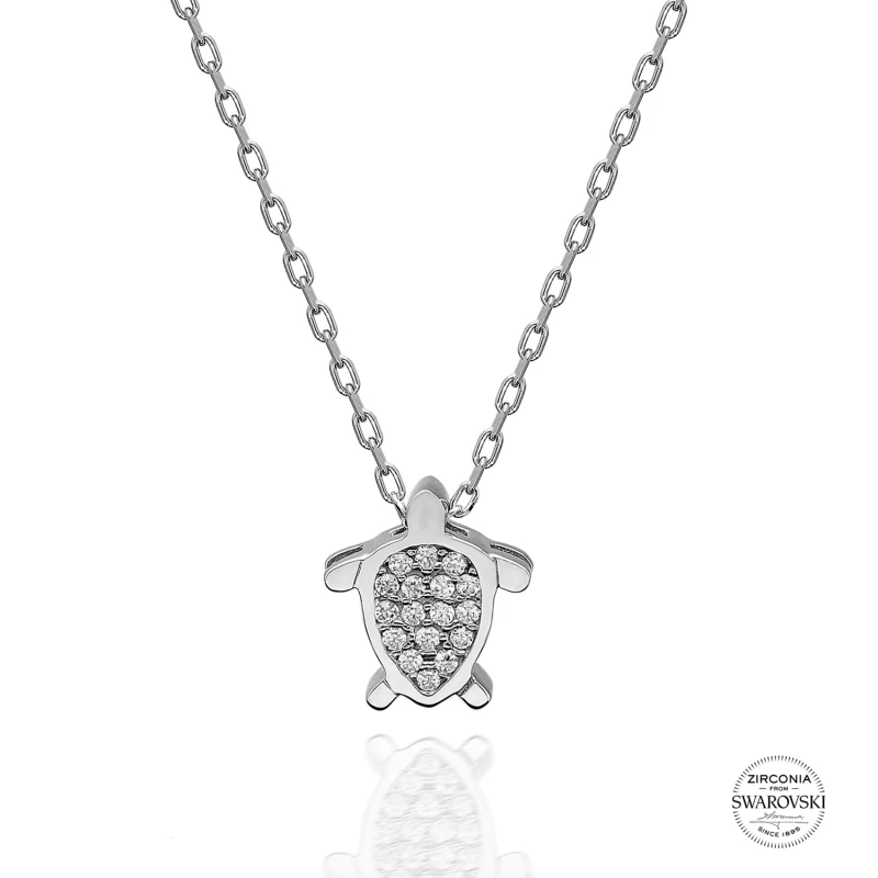 

Silverlina Silver Swarovski Zirconia Gemstone Turtle Necklace