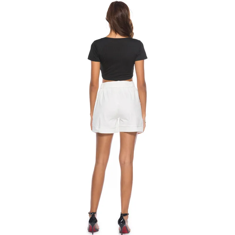 

Summer 2021 Women Clothing High Waist Egirl Short Pants Female Double Breasted Casual Shorts White Bandage Folds Pockets Bottom