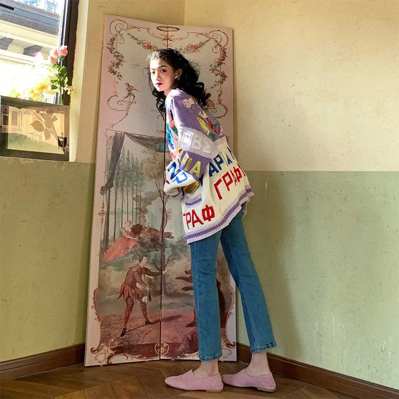 Кардиган женский с вышивкой V-образным вырезом винтажный в японском стиле 2021 |
