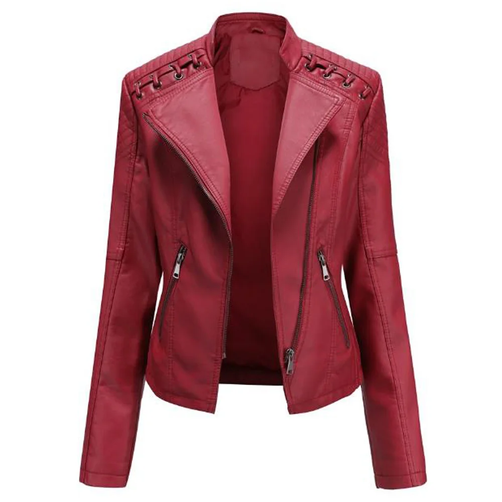 

Faux Leather PU Jacket Punk Women Spring Autumn Motorcycle Jacket Black Leather Coat Outwear Gothic Biker Coat Female Streetwear