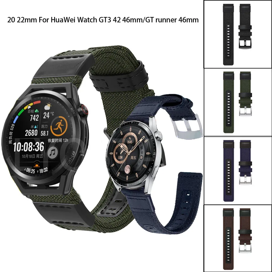 

For HuaWei Watch GT3 42mm 46mm/GT runner 46mm/GT2 Pro/GT 2 42mm 46mm Nylon Leather Strap Bands Wristband Replace Accessories