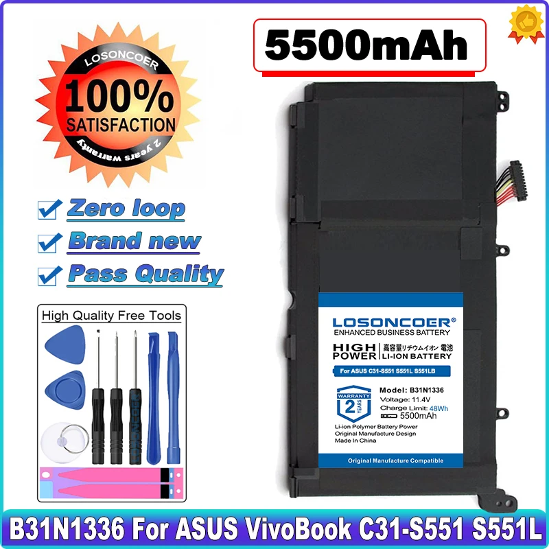 5500 мА/ч B31N1336 Батарея для ASUS VivoBook C31 S551 S551L S551LB S551LA R553L R553LN R553LF K551L K551LN V551L