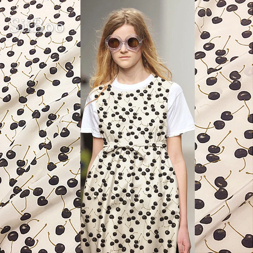 Женское шелковое платье Siiboo летнее из 100% натурального шелка с принтом вишни