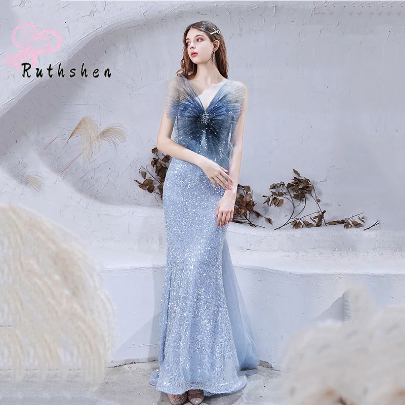 

Vestidos Elegantes 2021 New Mermaid Blue Evening Dresses Long Women Dress Elegant Party Night Luxury Formal Robe Soiree Femme