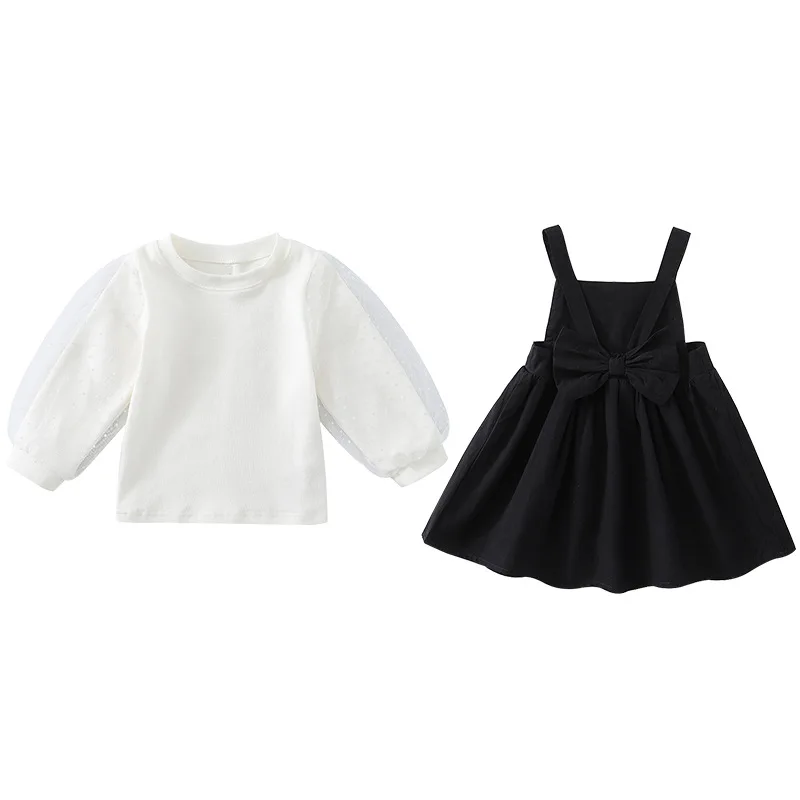 

The new Korean goods spring children gauze jacket baby bowknot braces skirt