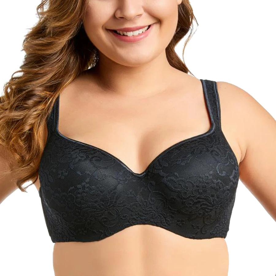 Женский кружевной бюстгальтер с цветочной вышивкой на косточках размера плюс с полным покрытием, Бюстгальтер-балконет с широкими лямками, женское белье