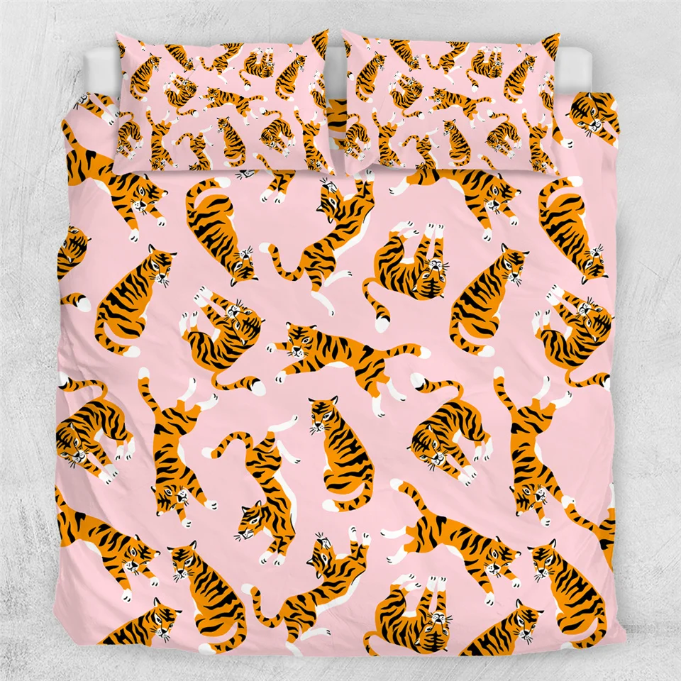 Pink Постельные принадлежности Outlet Tiger комплект детской кровати King акварельный пододеяльник дикие животные домашний текстиль черный белый постельное белье роскошный комплект постельного белья - Color: Pink
