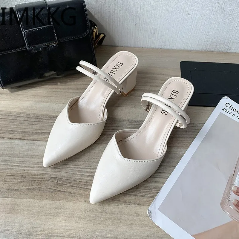 2020 New Summer Slippers Slip On Square heel Shoes High heels Women Pumps Slides Sandals womens soft slippers|Тапочки| |