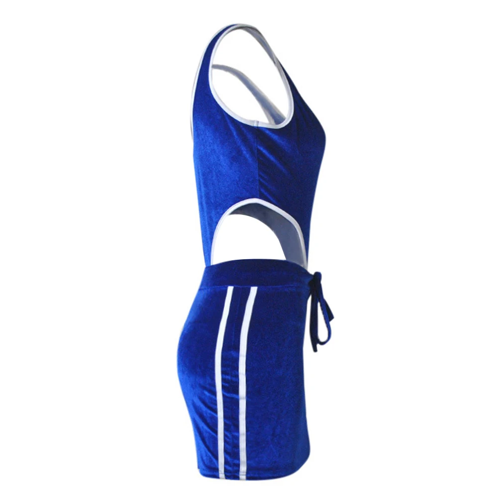 

Sexy Patchwork Hollow-Out Sleeveless Top Bodycon Mini Skirt Women Clothes Set