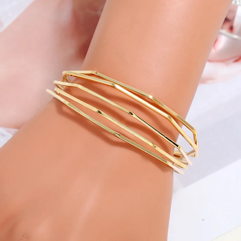 Модный Регулируемый Открытый браслет с подвесками геометрические многоугольные