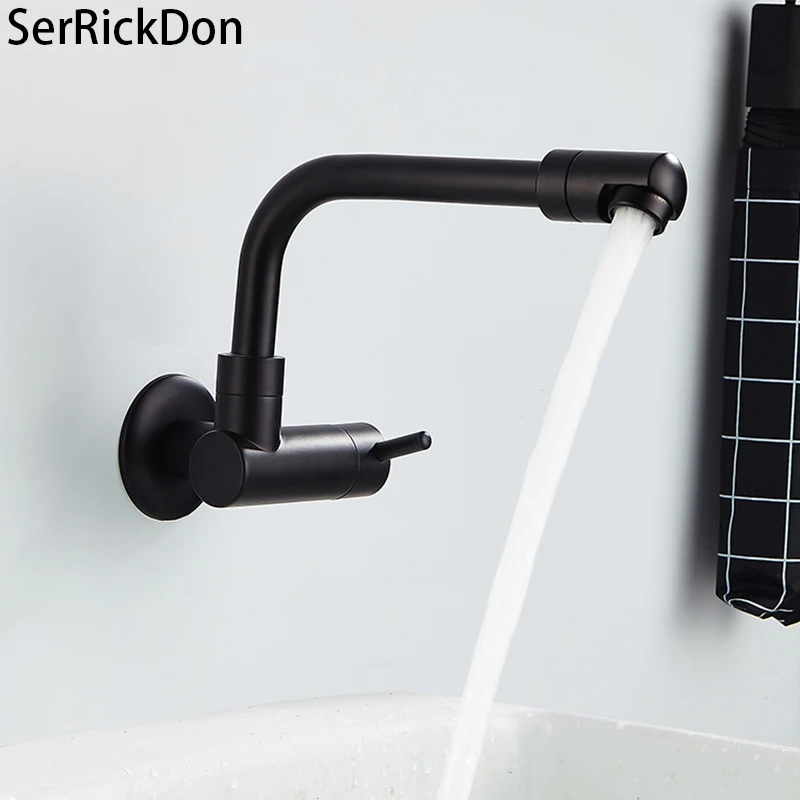 

In Wall Black Rotatble kitchen Faucet Only Cold Water Crane Mixer Tap Basin Faucet Sink basin Tap Wasin Basin Sink Tap Faucet