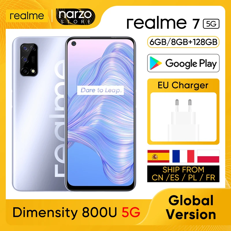 

Global Version Realme 7 5G Smartphone 6GB 128GB Dimensity 800U 6.5 Inch 120Hz Screen 48MP Quad Cameras 5000mAh 30W Dart Charge