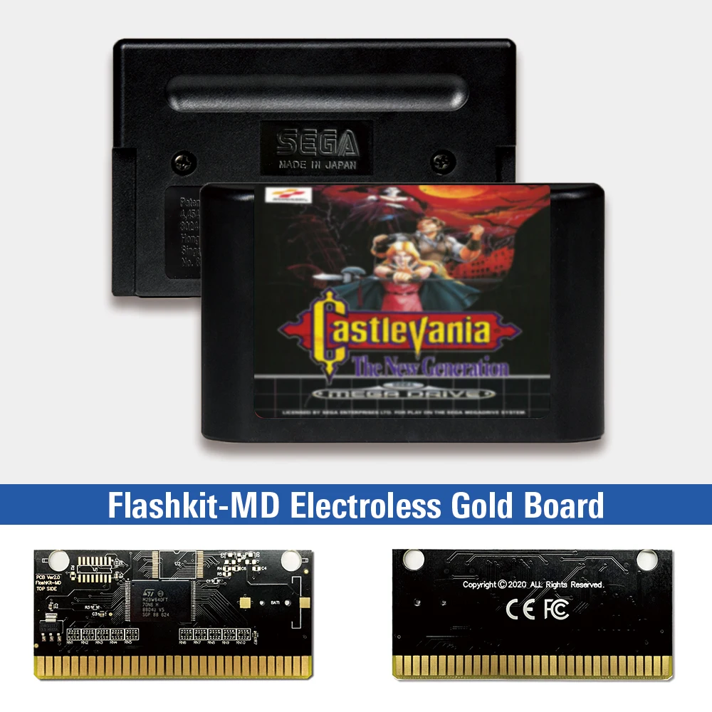 

Castlevania - The New Generation - EUR Label Flashkit MD Electroless Gold PCB Card for Sega Genesis Megadrive Video Game Console