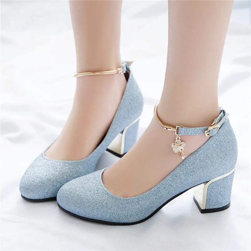 

Туфли-лодочки женские на высоком каблуке, блестящие свадебные туфли на блочном каблуке, с круглым носком, ремешок на щиколотке, фиолетовые с...