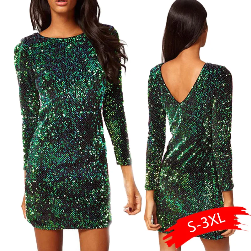 Зеленое платье с пайетками женские сексуальные Клубные платья 2019 облегающее