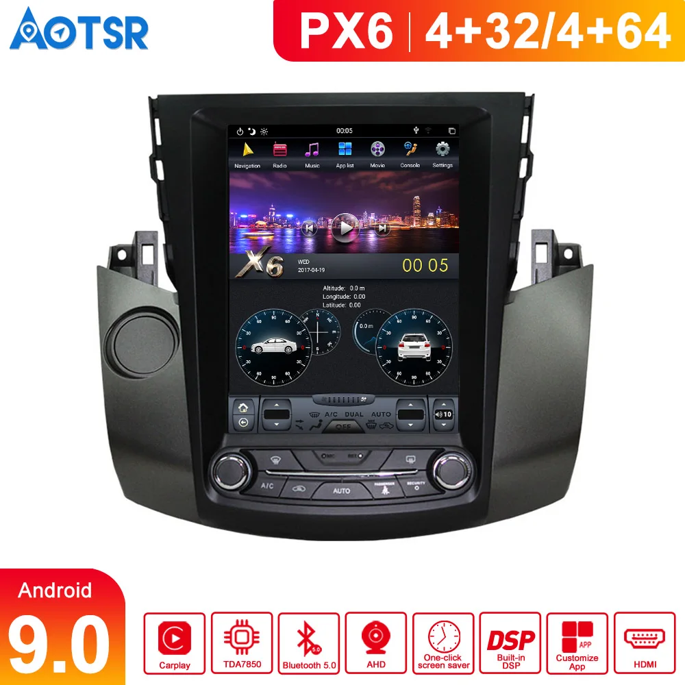 Мультимедийный плеер Tesla Style Android 9 0 4 Гб ПЗУ для Toyota RAV4 2006 2012 Автомобильный GPS